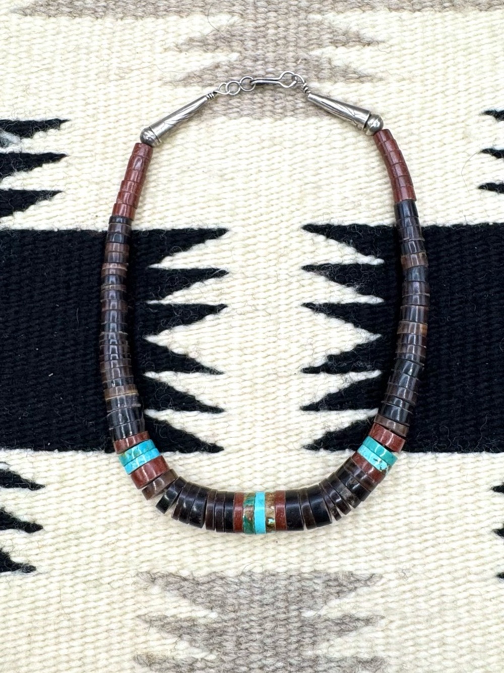 Native American Sterling Turquoise Pipe Stone Heishi Beaded Choker Necklace